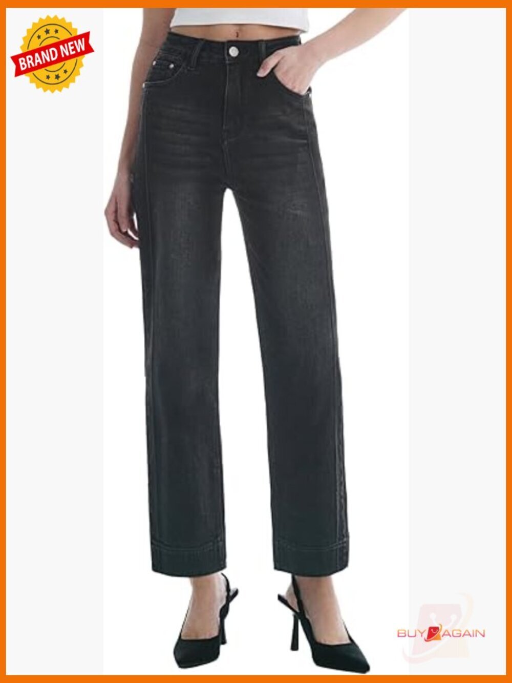 High Waisted Straight Leg Cropped Jeans Wide Leg Zipper Denim Pants